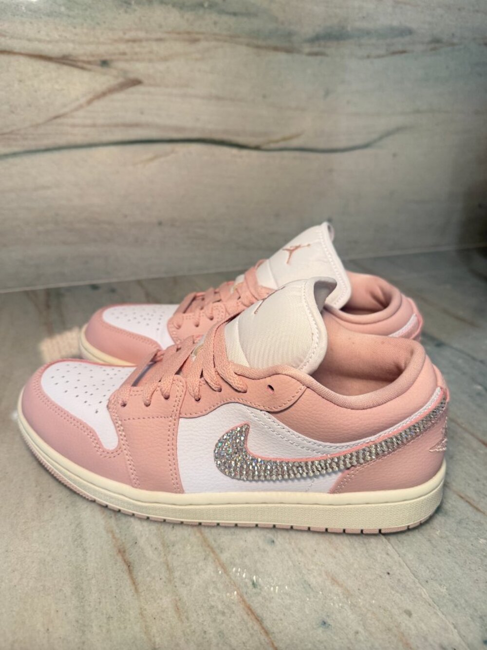 Women’s Bling Pink Jordan 1 With Swarovski Crystals Custom Sneakers